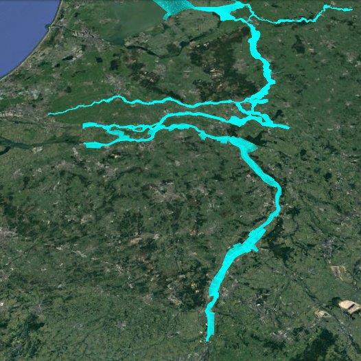 Grote rivieren in Nederland die groen oplichten