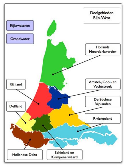 Kaart Rijn-West met beheergebieden waterschappen