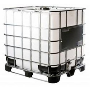 Afbeelding van een Intermediate Bulk Container (ibc) (metalen kooi met daarin een kunststof vat)