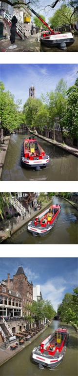Collage van 4 foto's van Stroomboot Amsterdam