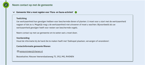 Voorbeeld bij Resultaat Vergunningcheck Neem contact op met