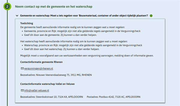 Voorbeeld Vergunningcheck Resultaat Neem contact op met Nvt