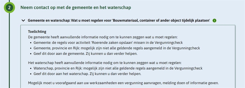 Voorbeeld melding geen vragen voor activiteit, wel regelbeheerobject