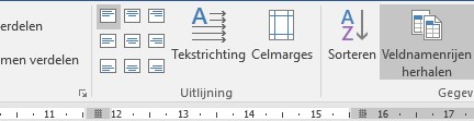 Voorbeeld van tabel opmaken via 'Indeling' in het hoofdmenu