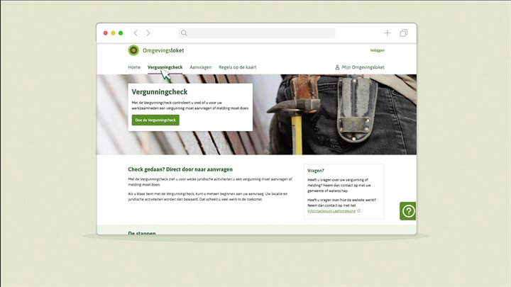 Still van de pagina Vergunningcheck in het Omgevingsloket