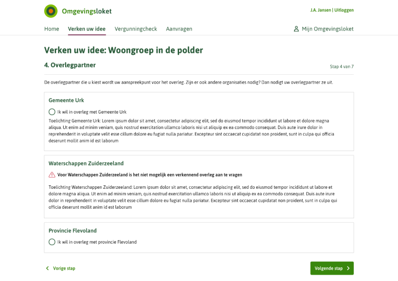 Voorbeeld Stap 4 Kies overlegpartner