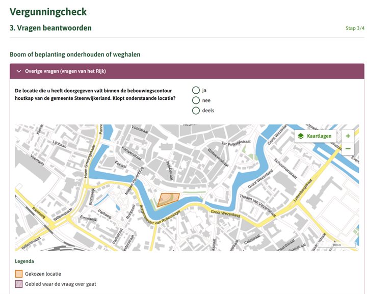 Schermafbeelding van de Vergunningcheck.