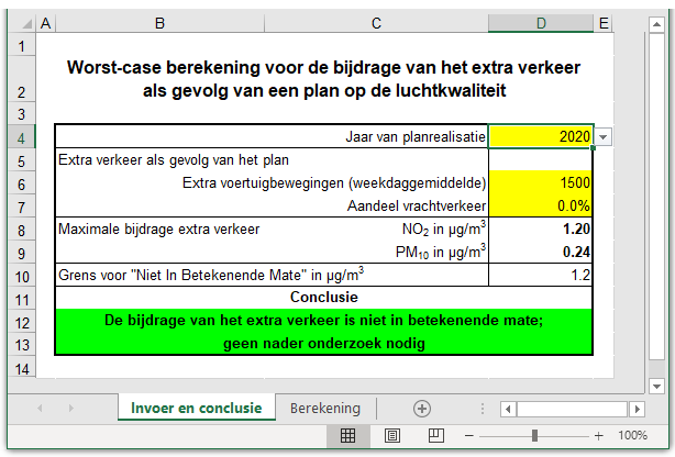 Screenshot van het eerste tabblad van de NIBM-tool.