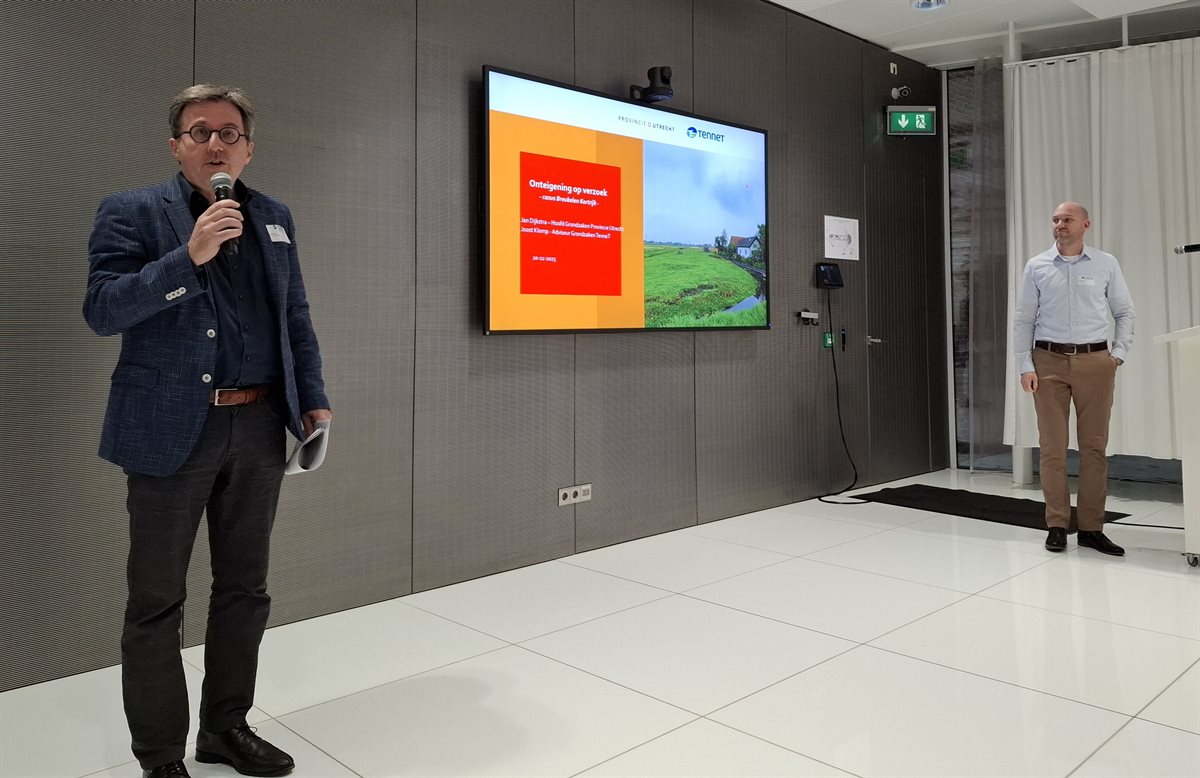 De 2 sprekers van de presentatie Onteigening op verzoek, van de provincie Utrecht en Tennet.