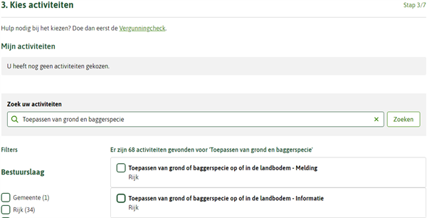 Schermafbeelding Omgevingsloket Toepassen van grond