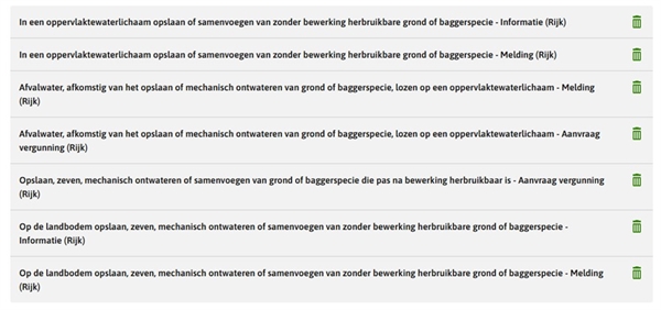 Activiteiten Omgevingsloket voor opslaan van grond of baggerspecie